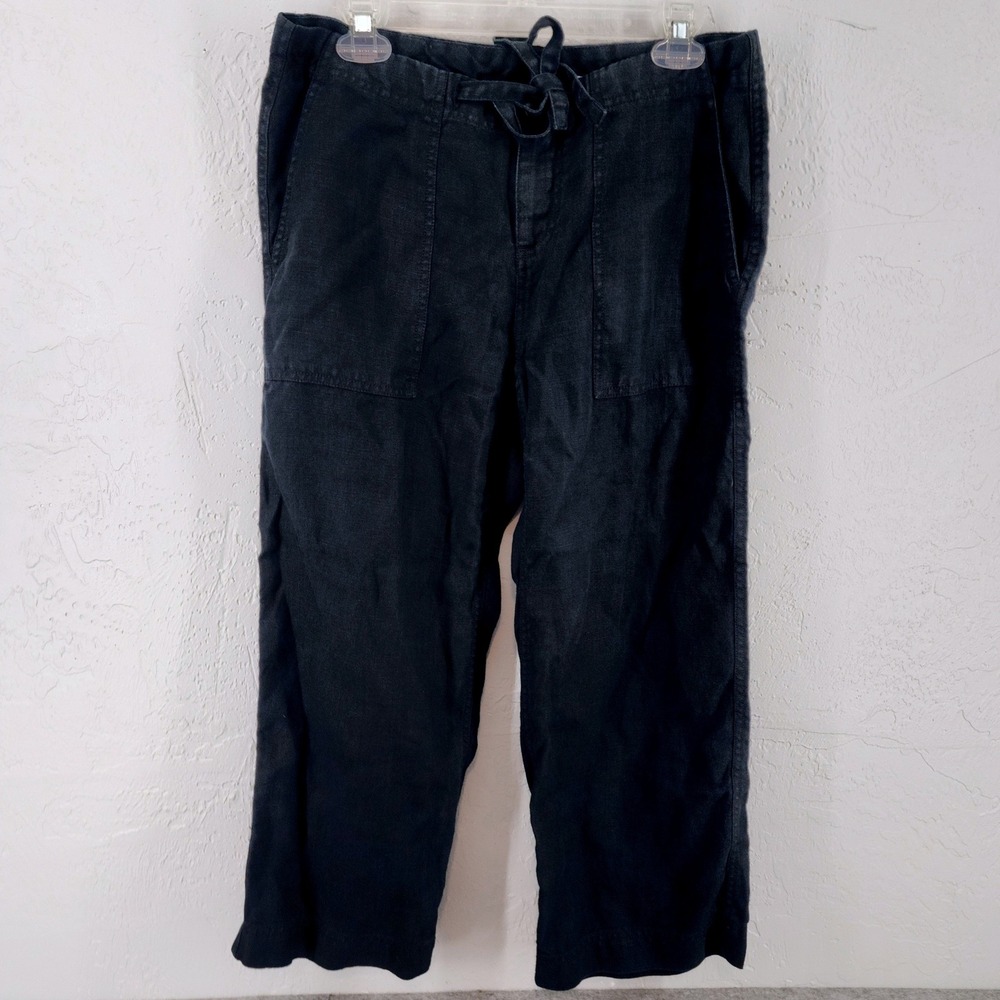 Gap Small | Womens Black 100% Linen Drawstring Crop Pants Casual Coastal